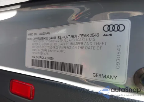 2019 Audi S4 3.0T Premium z USA, uszkodzony, nr VIN WAUC4AF42KA058669